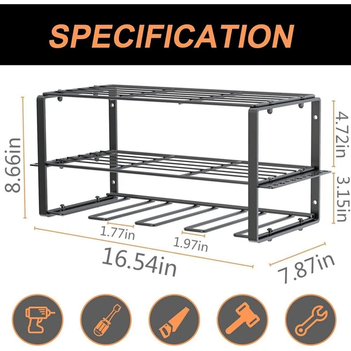 Power Tool Organizer Wall Mounted Power Tool Rack for Cordless Drill Storage