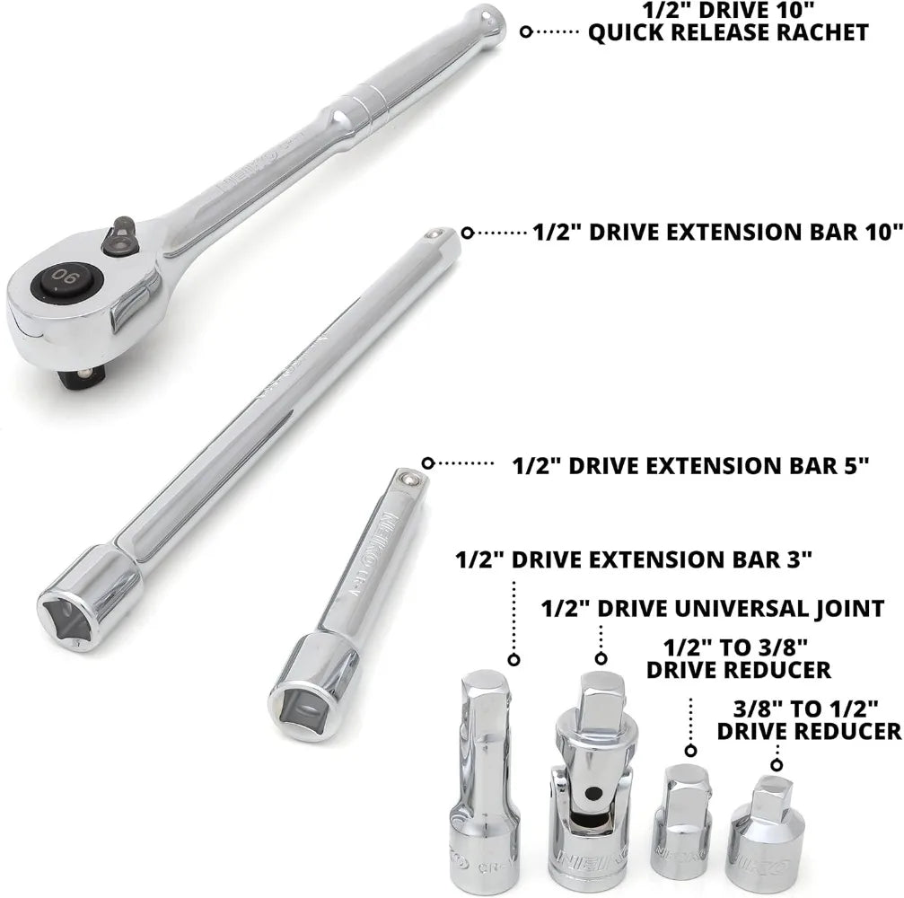 NEIKO 02479A 1/2 Inch-Drive/Colored Ratchet & 68 Sockets Std & Deep SAE Sizes 3/8" to 1-1/4"