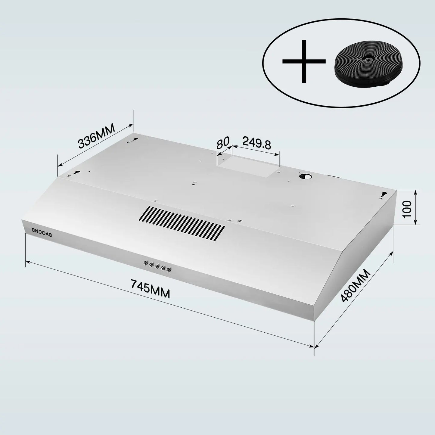 Tieasy 30 inch 230 CFM Under Cabinet Mount Stainless Steel with Carbon Filter LED Lights Kitchen Range Hood USGF2375CF