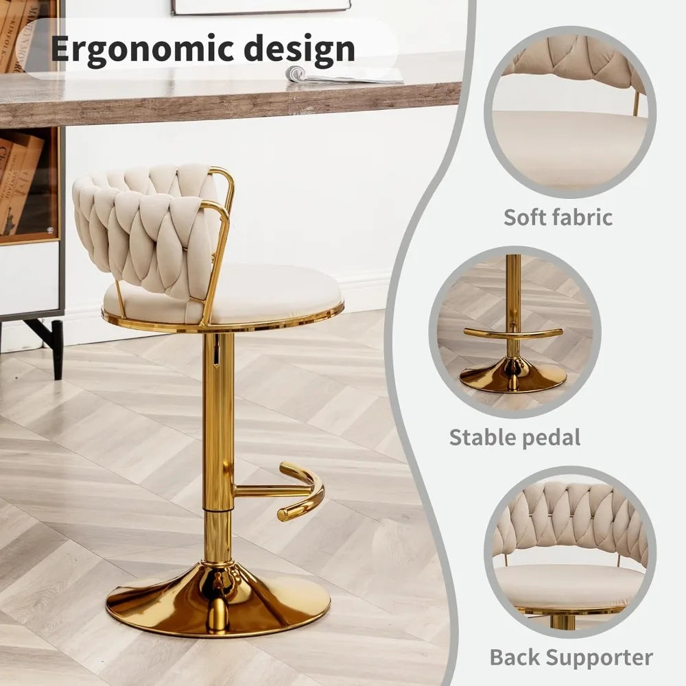 Gold Bar 4 Stools, Counter Height Bar Stools w/Low Back, Velvet Adjustable Height Barstool 360°