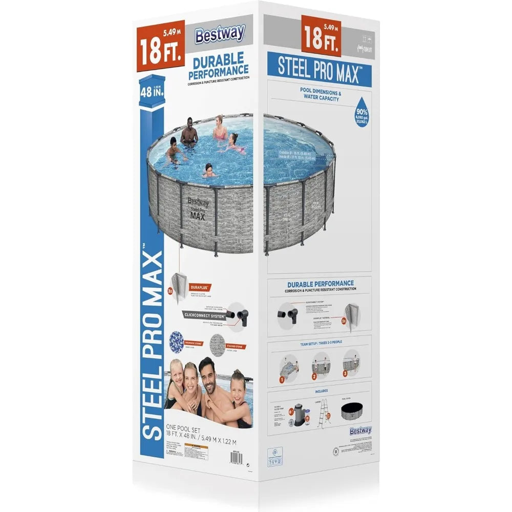 18’x 48”Round Above Ground Pool  1500gal Filter Pump, 48" Ladder and 18' Pool Cover