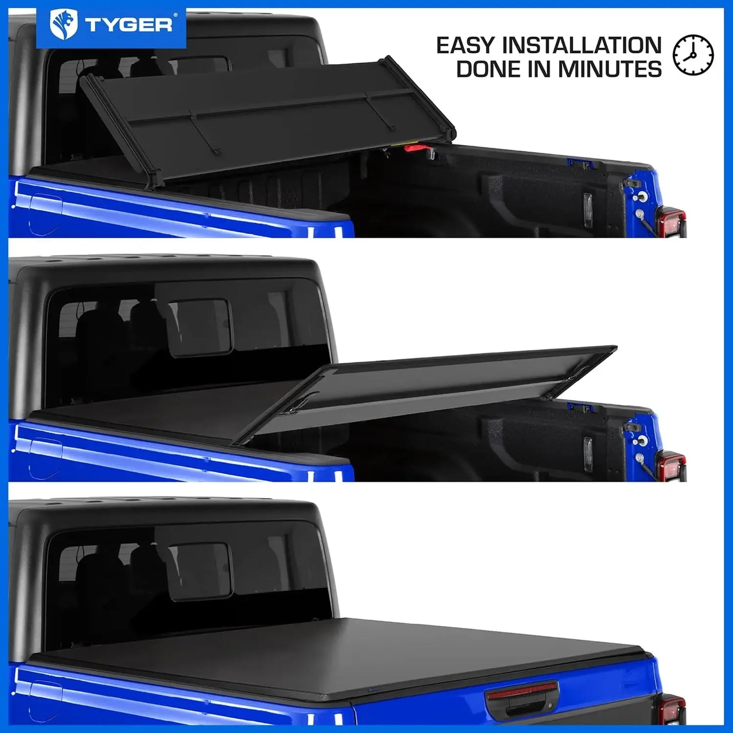 T3 Soft Tri-fold Truck Bed Tonneau Cover Compatible with 2020-2024 Jeep Gladiator JT | 5' (60") Bed | TG-BC3J1060