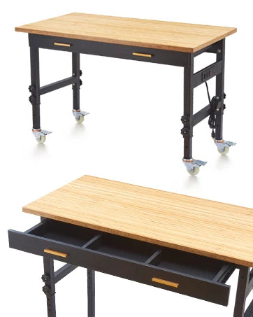 Work Bench Garage w/Power Outlets, 2200 Lbs Capacity Hardwood Top Workbench Table Heavy-Duty