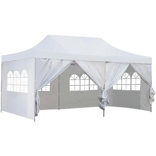 10x20 Ft Pop up Canopy Party Wedding Gazebo Tent Shelter with Removable Side Walls White For Hiking