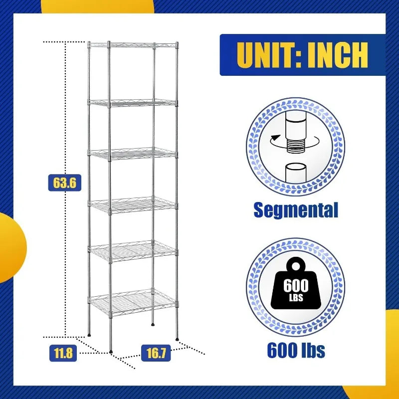 Storage Shelves 2100Lbs Capacity, 6-Shelf on Casters 48" L×18" W×72" H Commercial Wire Shelving Unit