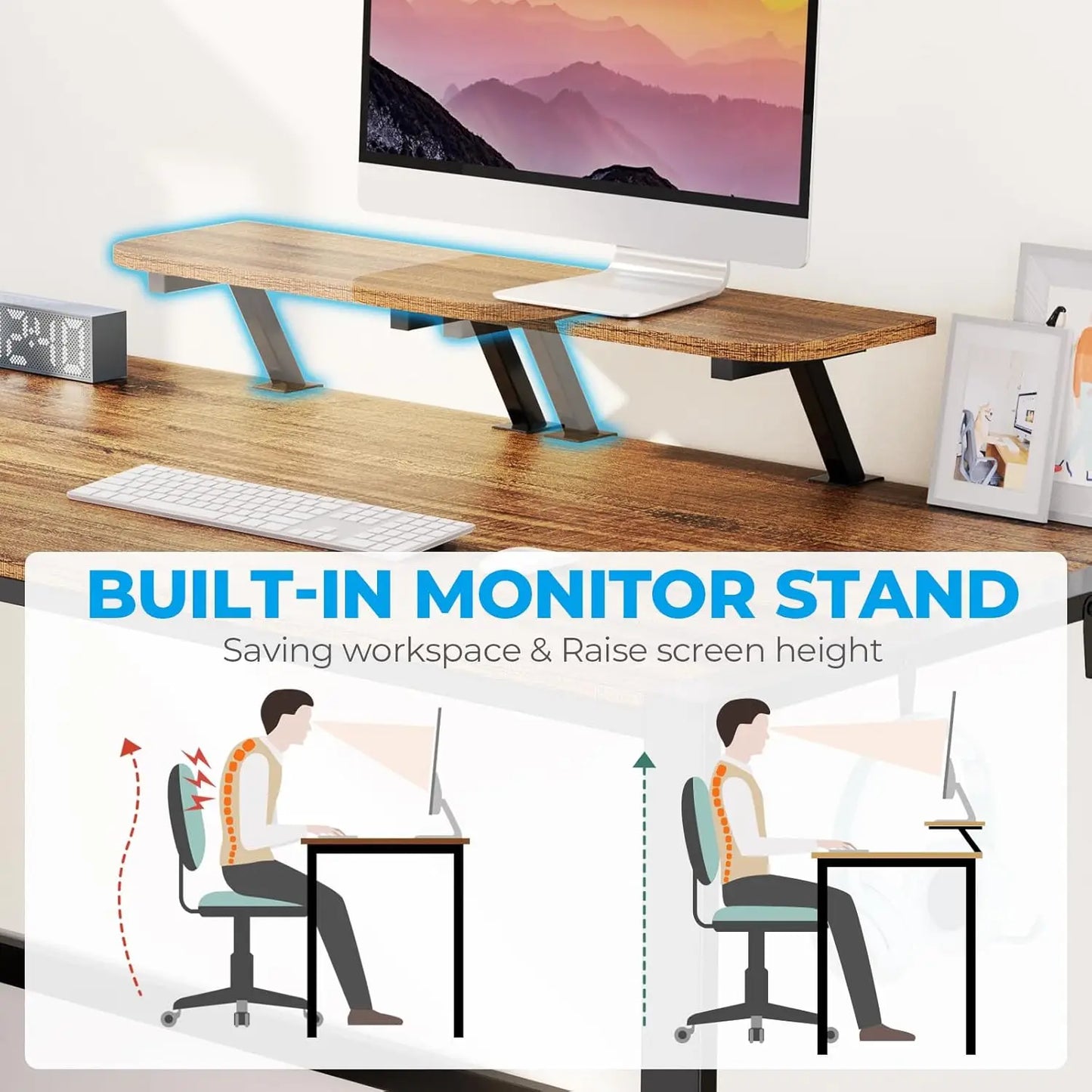 Computer Desk 67 inch with Storage Printer Shelf Reversible Home Office Desk w/Movable Monitor Stand