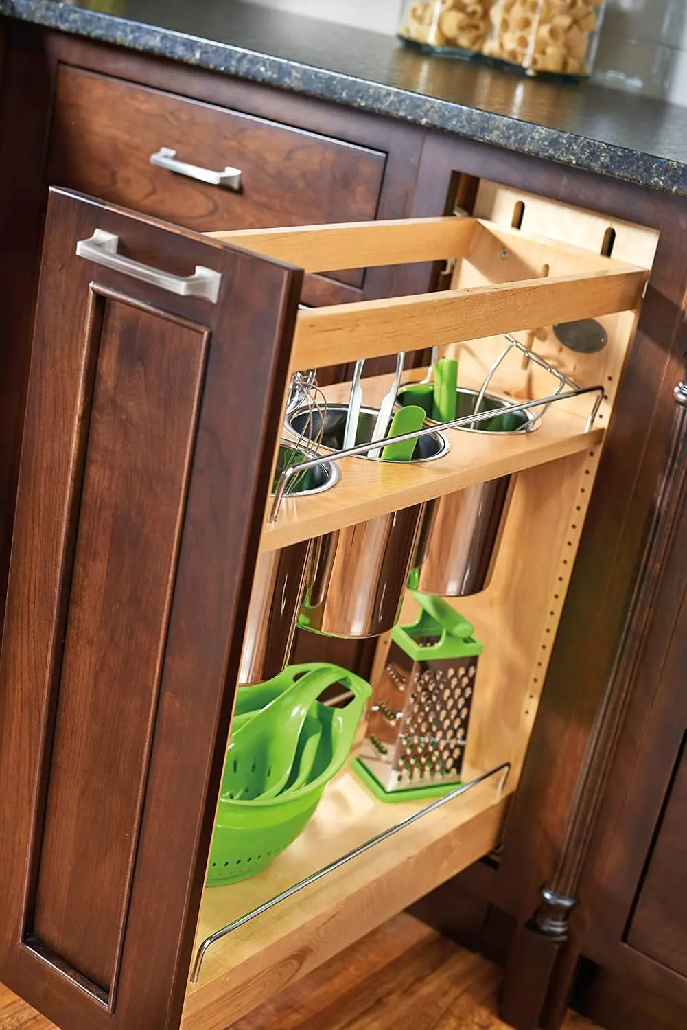 8" Pull Out Storage Organizer for Base Kitchen Cabinets w/Soft-Close, Sliding Shelves for Utilities, 448UT-BCSC-8C