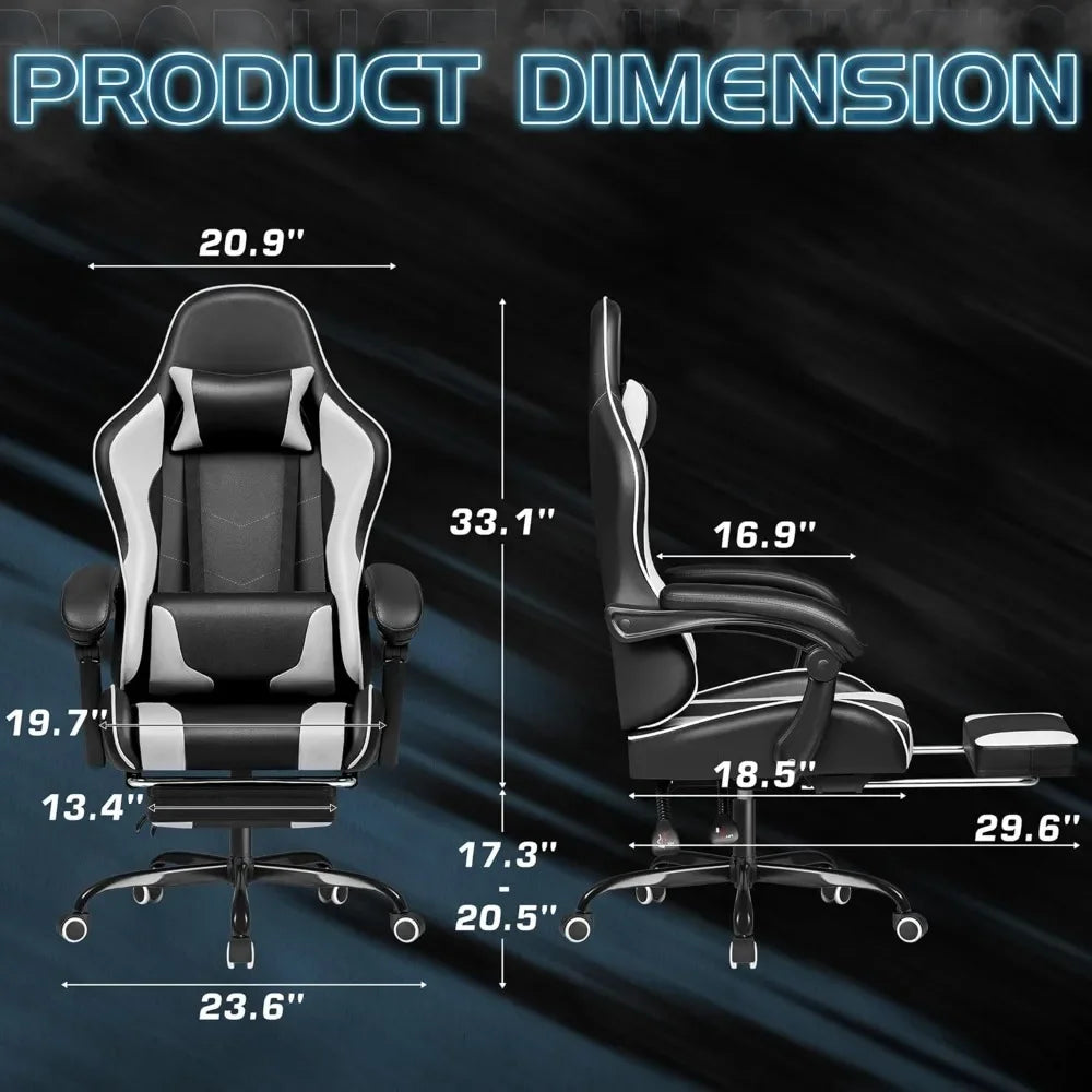 Video Game Chair w/Footrest & Massage Lumbar Support, Computer Chair Height Adjustable w/Swivel Seat