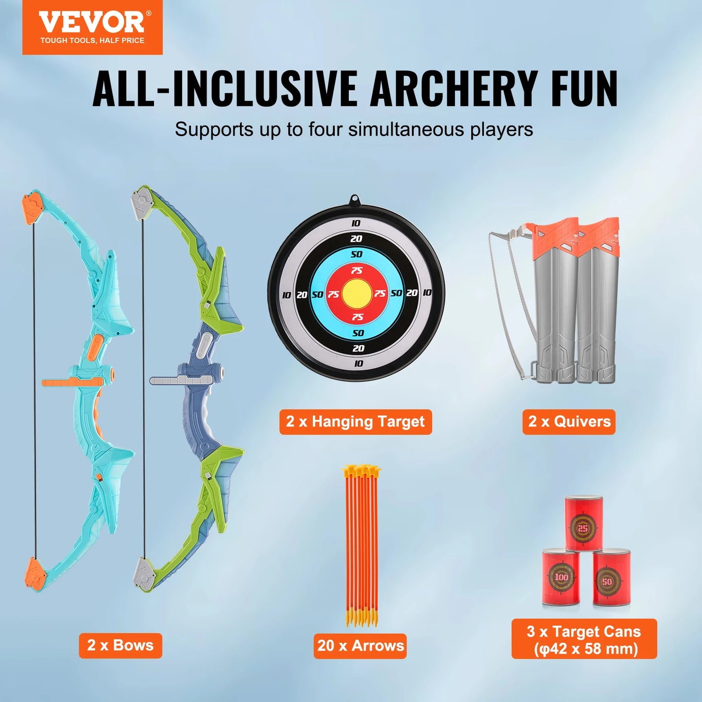 VEVOR Kids Bow & Arrow Set LED Light Up Archery Set w/ 10/20 Suction Cup Arrows Target & Quiver