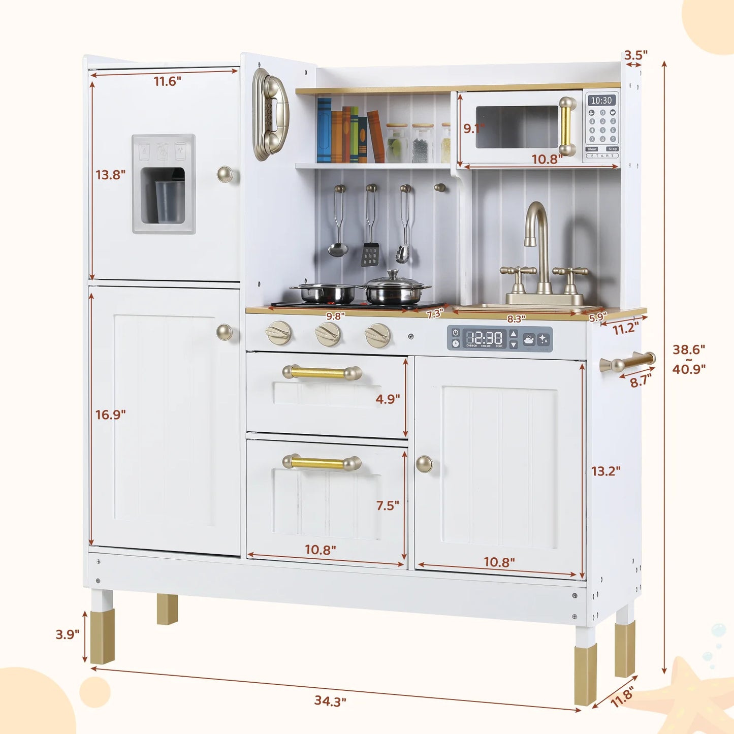 Play Kitchen for Kids, Preschool Kitchen Sets, Wooden Cooking Playset w/Realistic Light & Sound