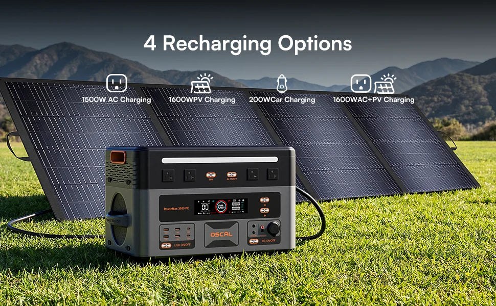 OSCAL 3600W Portable Power Station PowerMax 3600PE, 2016Wh Solar Generator, LiFePO4 Battery Power
