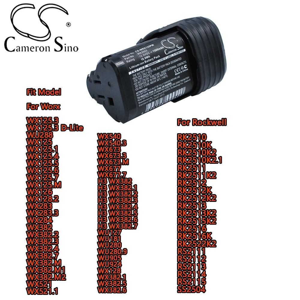WORX1500mAh 12.0V/WX125.3 WX125.3 D-Lite WU288 WX125 WX125.1 WX125.4 WX125.5 WX125.6 WX125.7 WX125.M