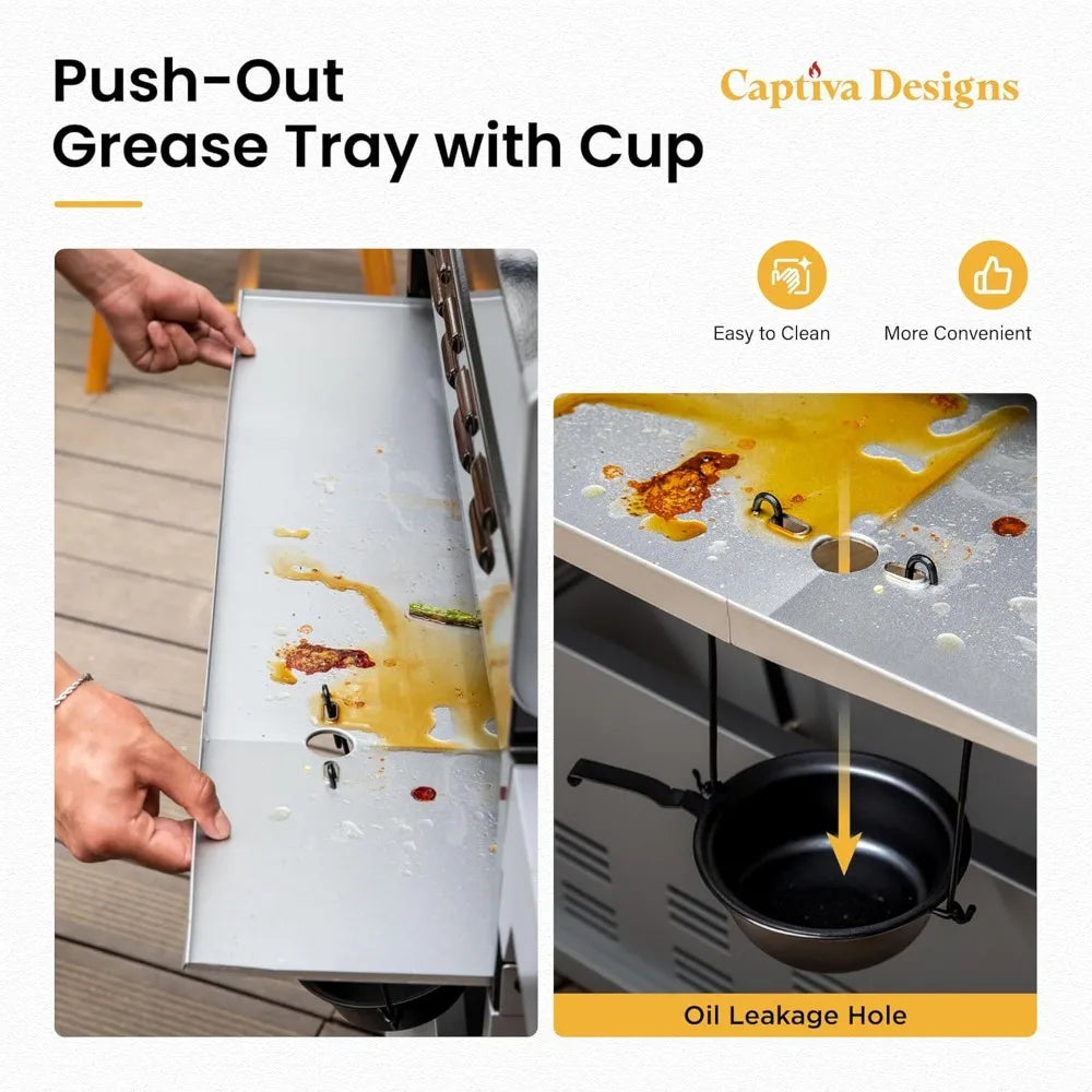 6-Burner Propane Gas BBQ Grill with Side Burner & Porcelain-Enameled Cast Iron Grate and Plate