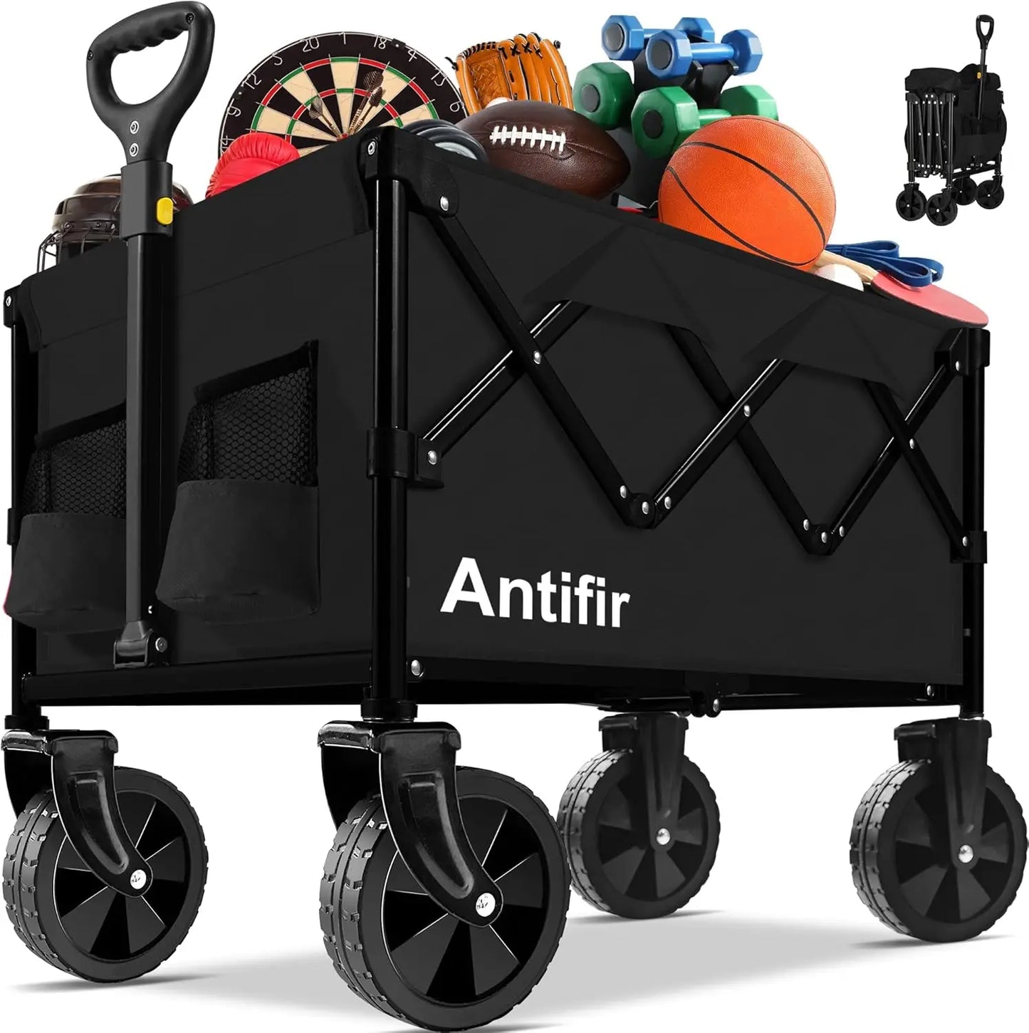 Collapsible Folding Wagon Cart, Portable Garden Wagon Cart All Terrain, Large Capacity, Heavy Duty