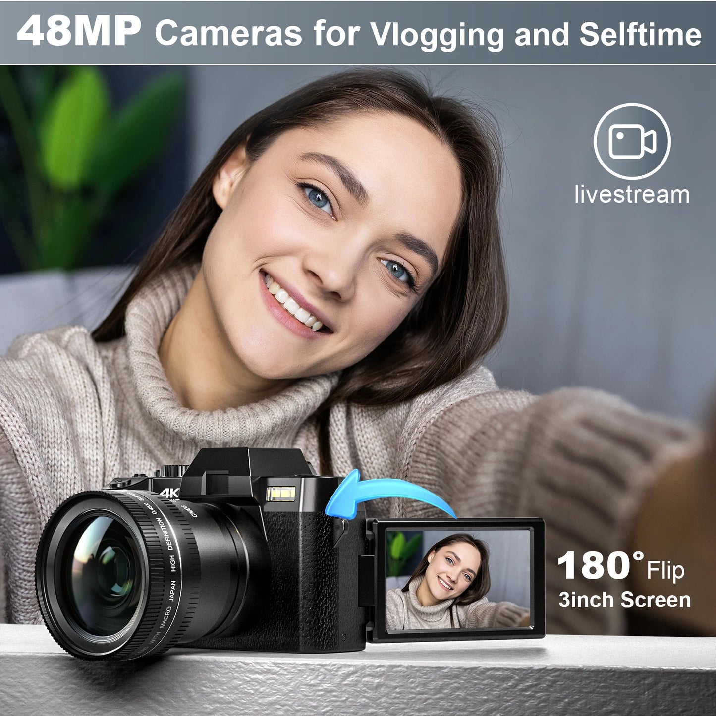 Compact Digital Photography Camera 4K WIFI Webcam  Video Recorder YouTube 48MP Camcorder 16X Digital