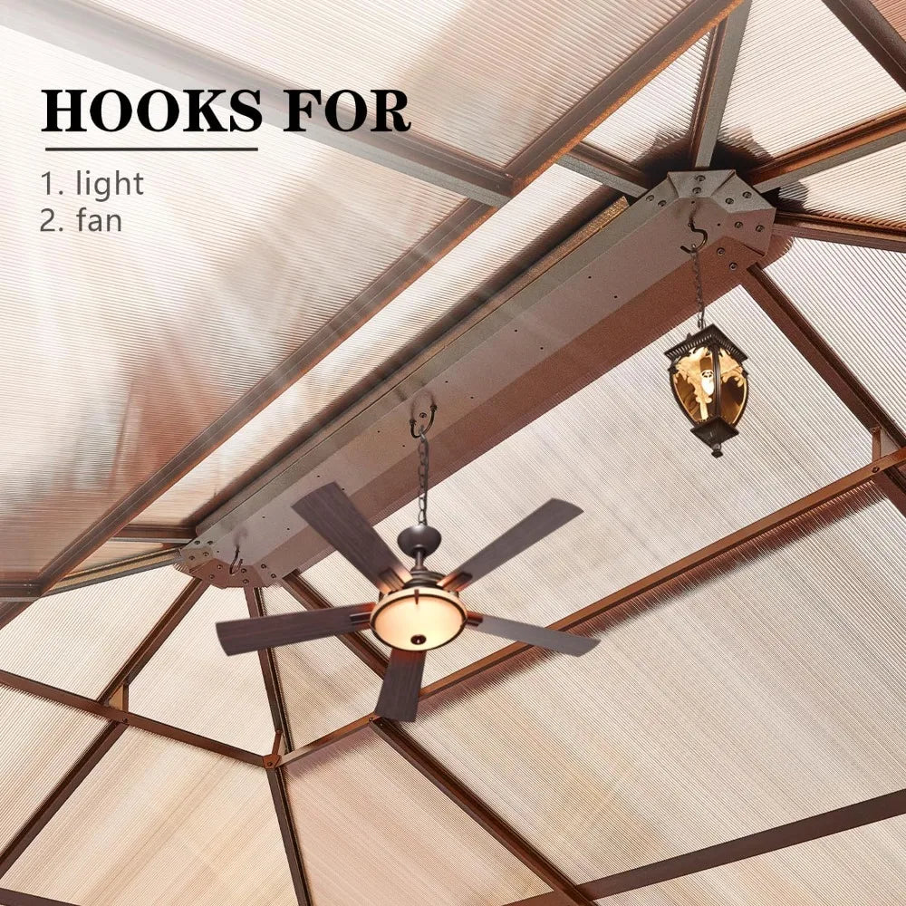 10'x13' Hardtop Gazebo, Outdoor Polycarbonate Double Roof Canopy, Aluminum Frame Permanent Pavilion