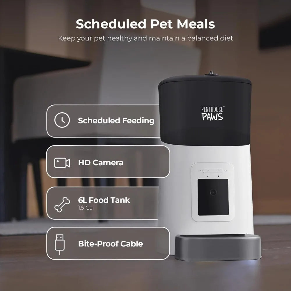 Smart WiFi Automatic Cat & Dog Feeder with Camera, 6L , App Control,Timed Feed, Voice Record