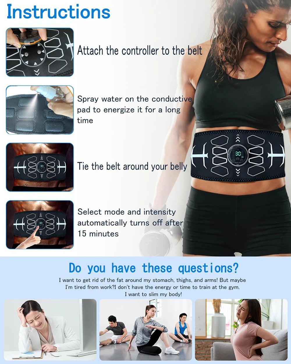 Abdominal Toning Belt Muscle Toner EMS Muscle Stimulator Abs Trainer Recharge Body Massager