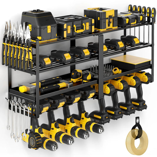 Power Tool Organizer Wall Mount, Extended Large Heavy Duty Drill Holder, 4 Layer Garage and Storage