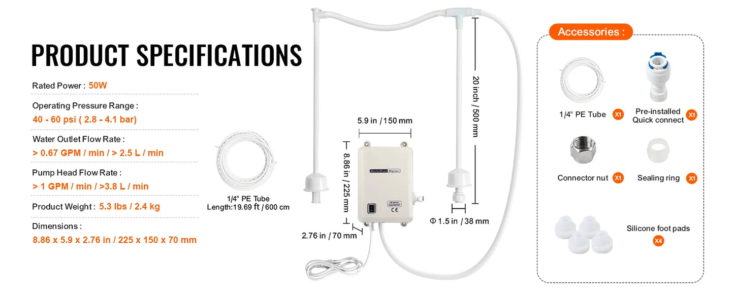 SucceBuy Bottled Water Dispensing Pump w/PE Pipe 1 Gal/MIN 40 PSI Coffee Tea Refrigerator Ice Maker