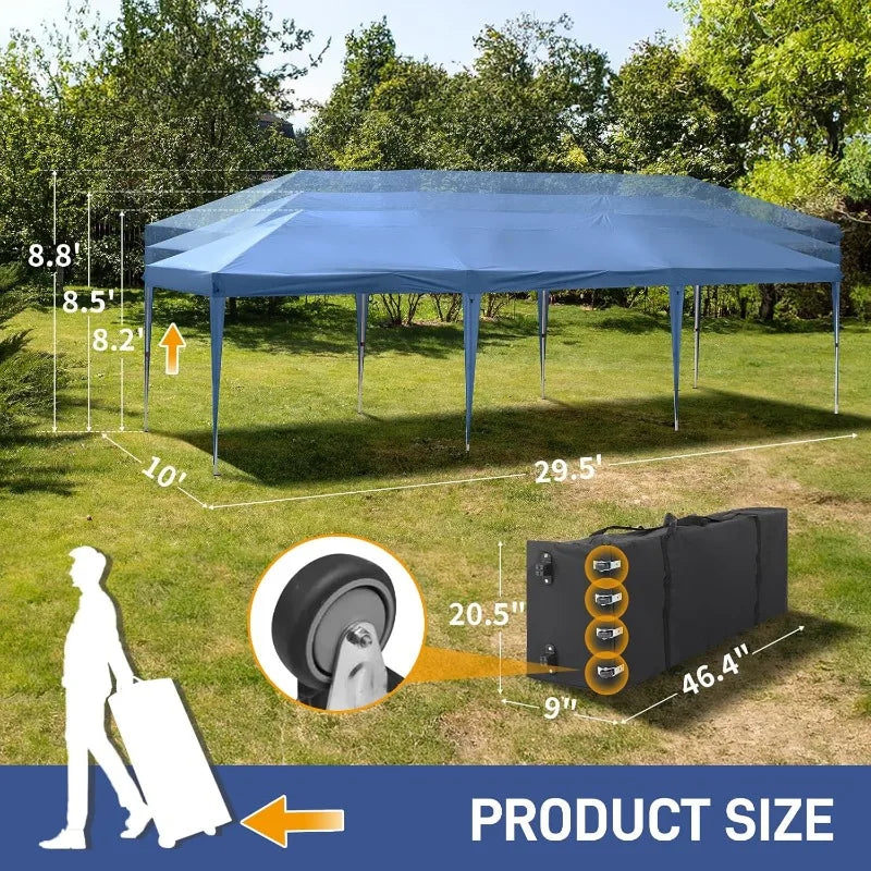 10x30 Pop Up Canopy Tent, Outdoor Tent Canopy Foldable Portable Canopies EZ Up Gazebo Canopy