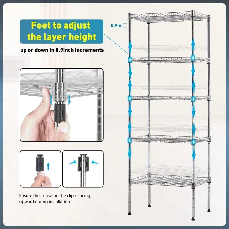 Storage Shelves 2100Lbs Capacity, 6-Shelf on Casters 48" L×18" W×72" H Commercial Wire Shelving Unit