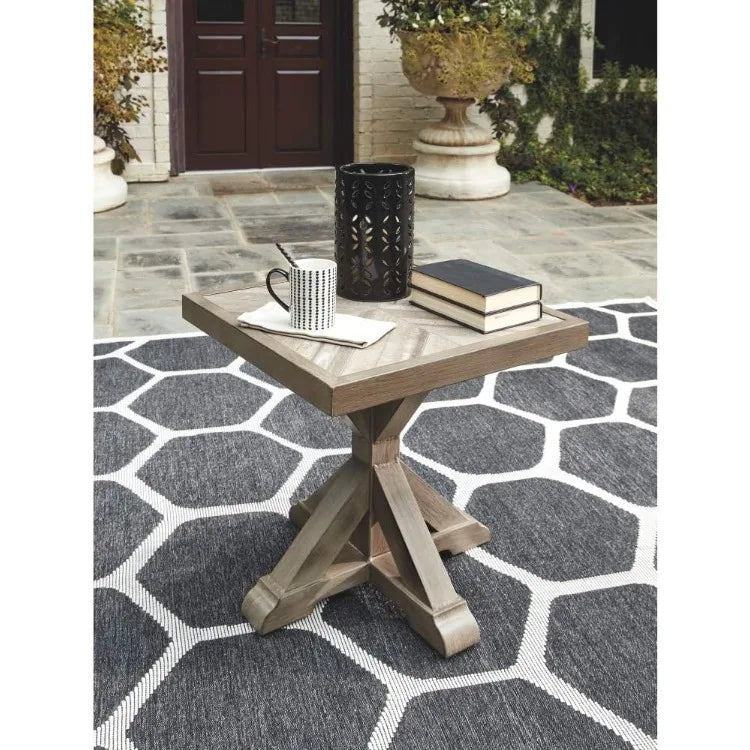 Beachcroft Indoor & Outdoor Square End Table, Beige