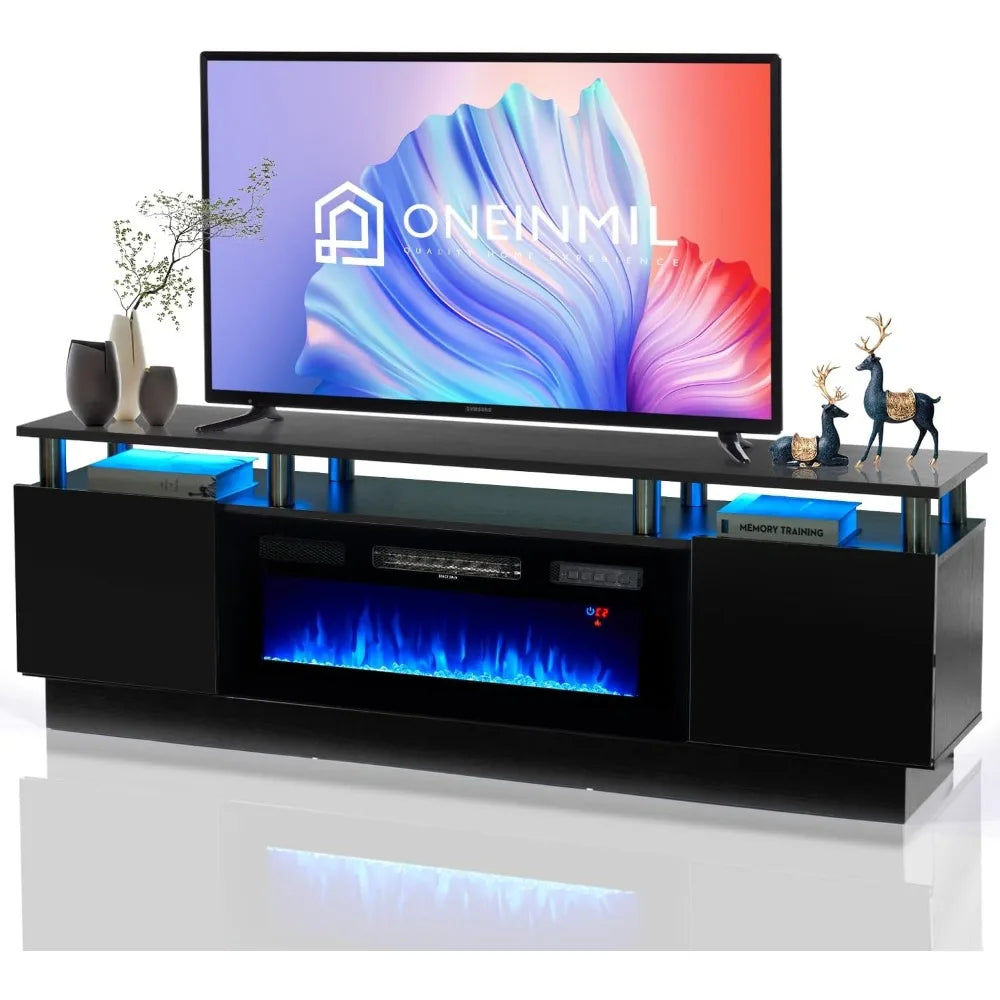 Fireplace TV Stand w/36" Electric Fireplace,LED Light Entertainment Center,2 Tier Stand Up to 80" TV