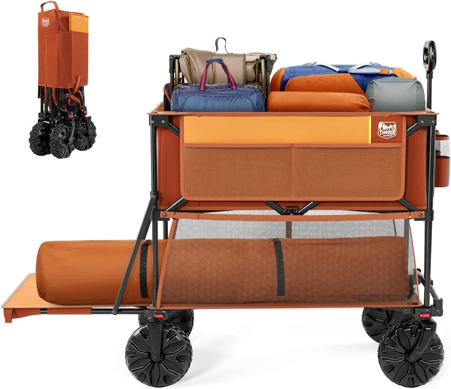 TIMBER RIDGE 400L Folding Double Decker, 54" Extra Long Extender Wagon Cart, 450lbs Heavy Duty