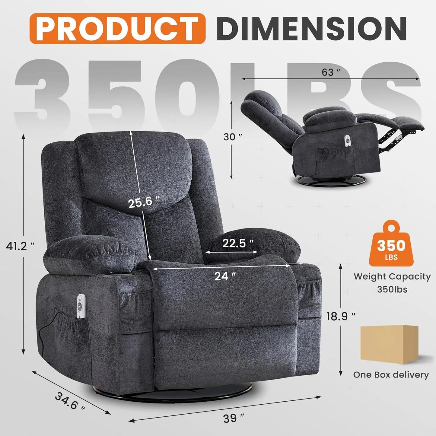 Swivel Recliner Chair for Adults,Oversized Rocker Recliner w/Massage and Lumbar Heat,Rocking Chair