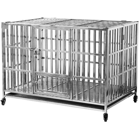 48" Stackable Heavy Duty Pet Stainless Steel Kennel Cage for Large Dogs with Tray in-Door Foldable