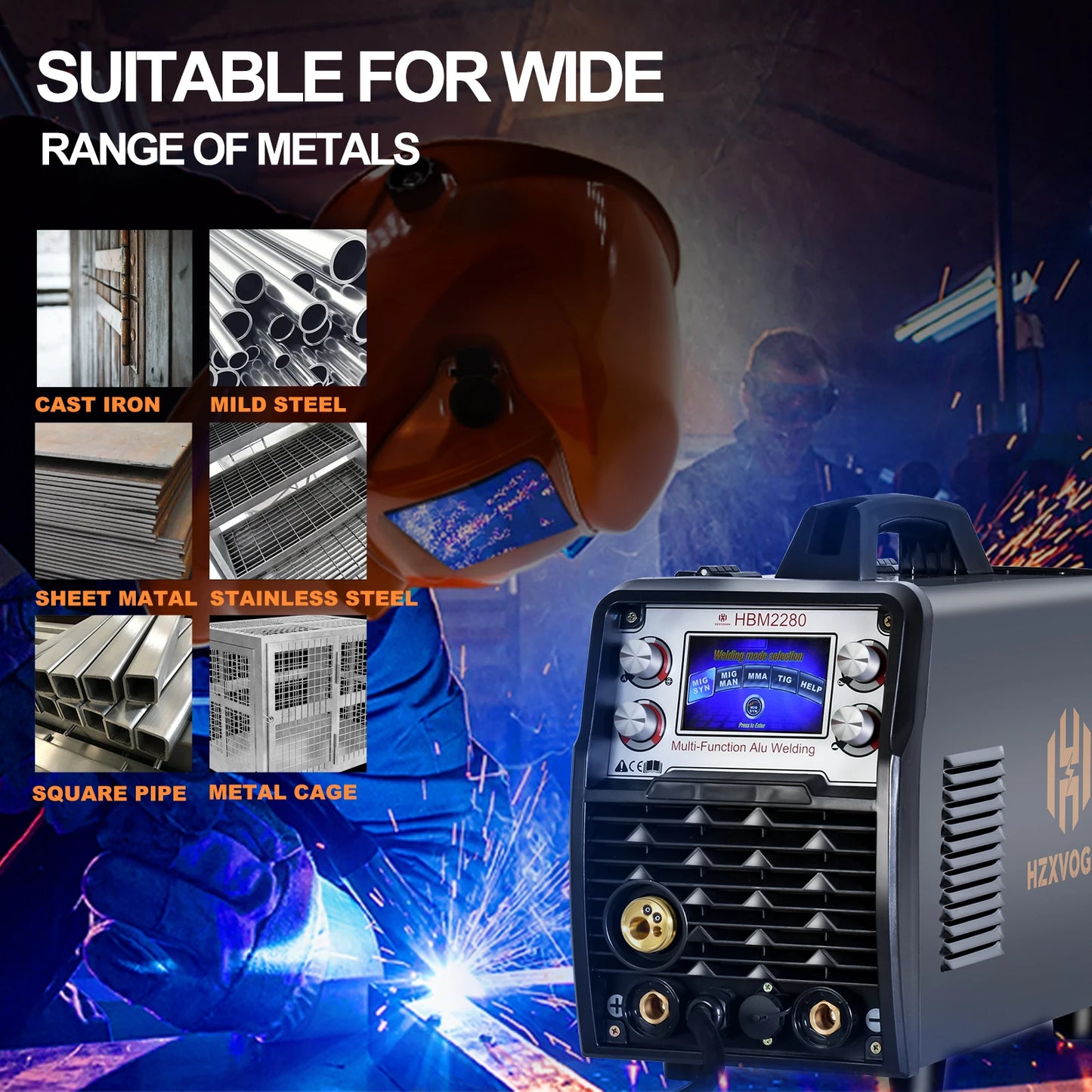 HZXVOGEN 4 In 1 HBM2280 200A Synergy Inverter Welder Gasless Gas MIG Aluminum ARC MMA Tig Tools