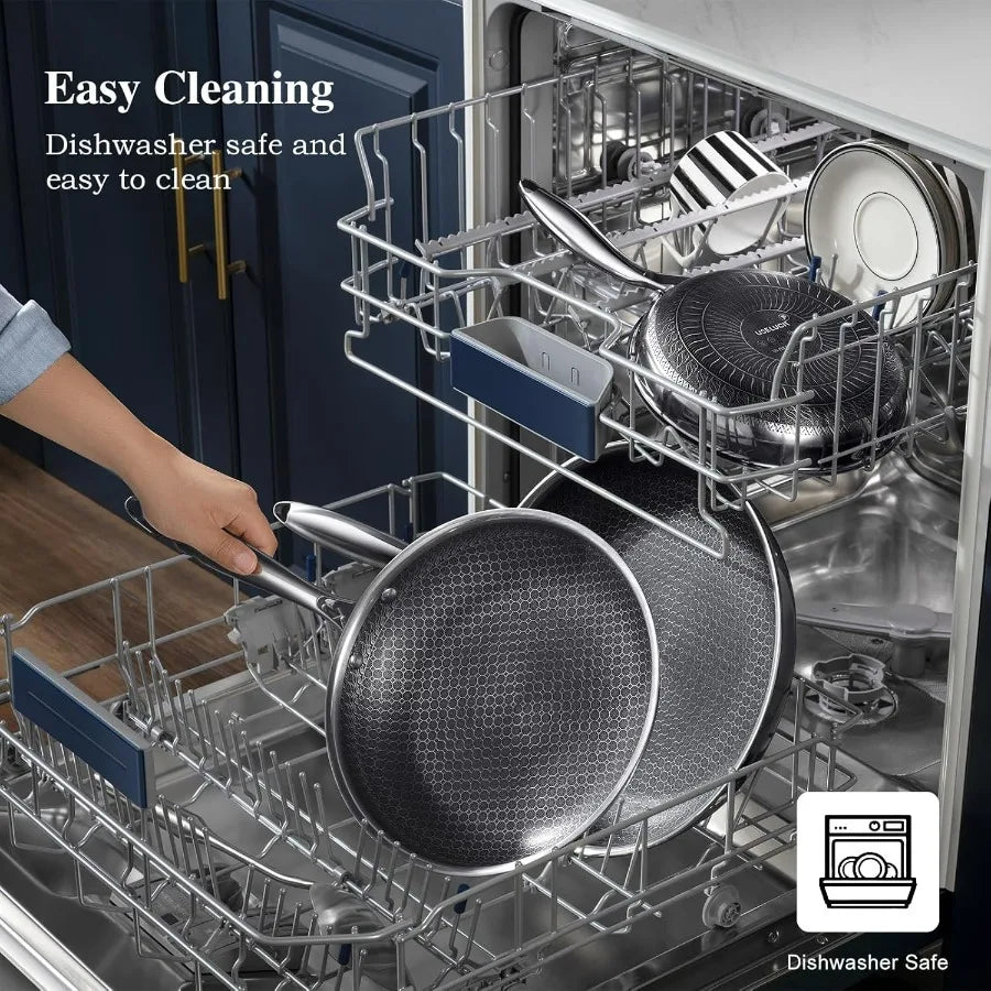 Hybrid Nonstick 6-PC Pot Set/2 Silicone Trivets, 1.5 QT Sauce Pan, 2 and 5.2 QT Stock Pot/Glass Lids