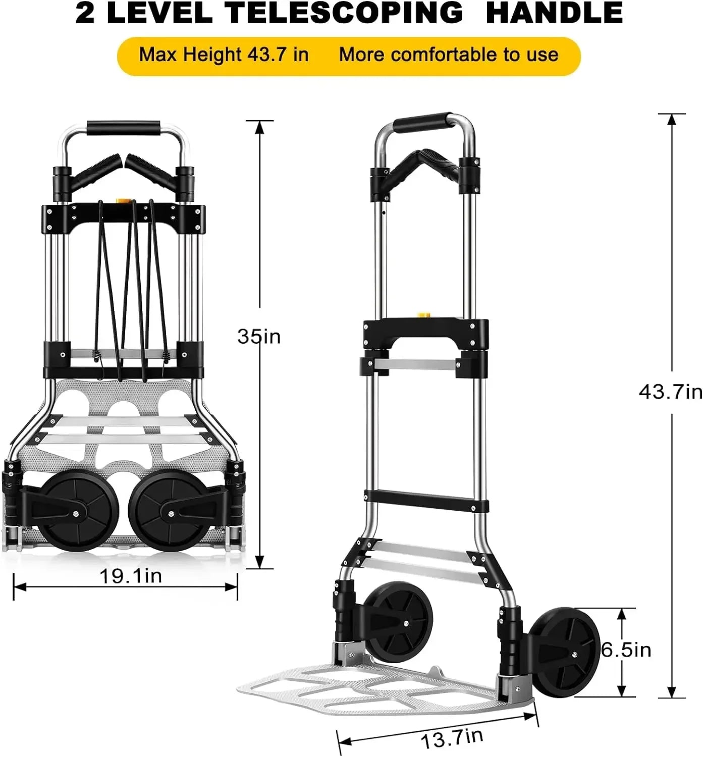 330 LB Capacity Folding Hand Truck Dolly Cart Portable Aluminum Dolly Cart with Telescoping Handle