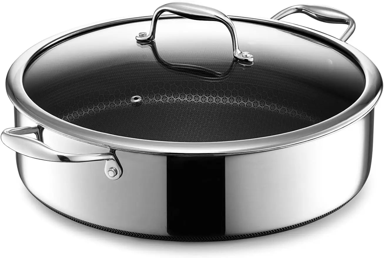 HexClad Hybrid Nonstick Sauté Pan and Lid, Chicken Fryer, 7-Quart, Dishwasher and Oven-Safe,