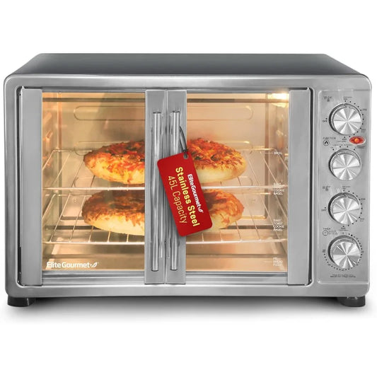 Elite Gourmet ETO-4510M French Door 47.5Qt, 18-Slice Convection Oven 4-Control Knobs