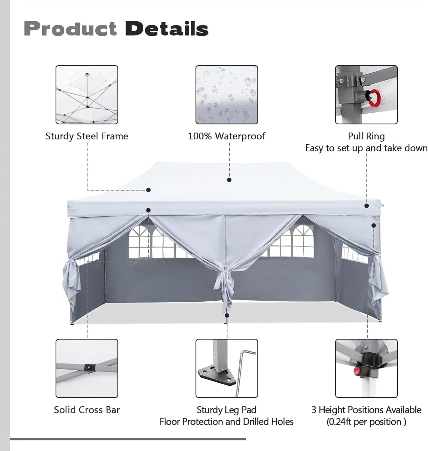 WONLINK 10x20 ft Pop up Canopy, Heavy Duty Gazebos w/Removable Sidewalls and Wheeled Bag Waterproof