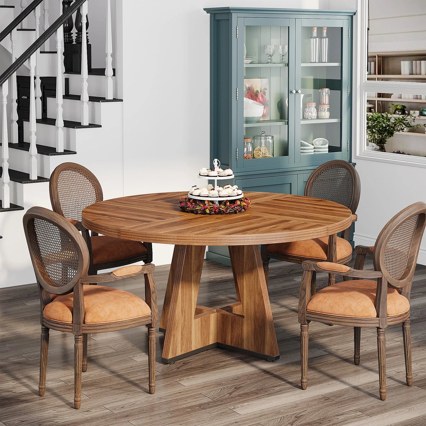 Tribesigns Round Dining Table for 4, 47 Inch Farmhouse Small Dinner Table Kitchen for Dining Room