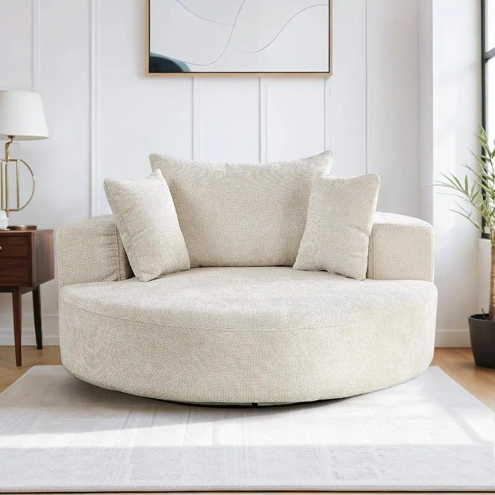55"W Oversized Swivel Accent Chair,360 Degree Upholstered Chenille Swivel Barrel Chair,Comfy