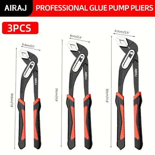AIRAJ 8/10/12" Water Pump Pliers 3 Pack Large Jaw Heavy-Duty w/Quick-Release Lever & Non-Slip Handle