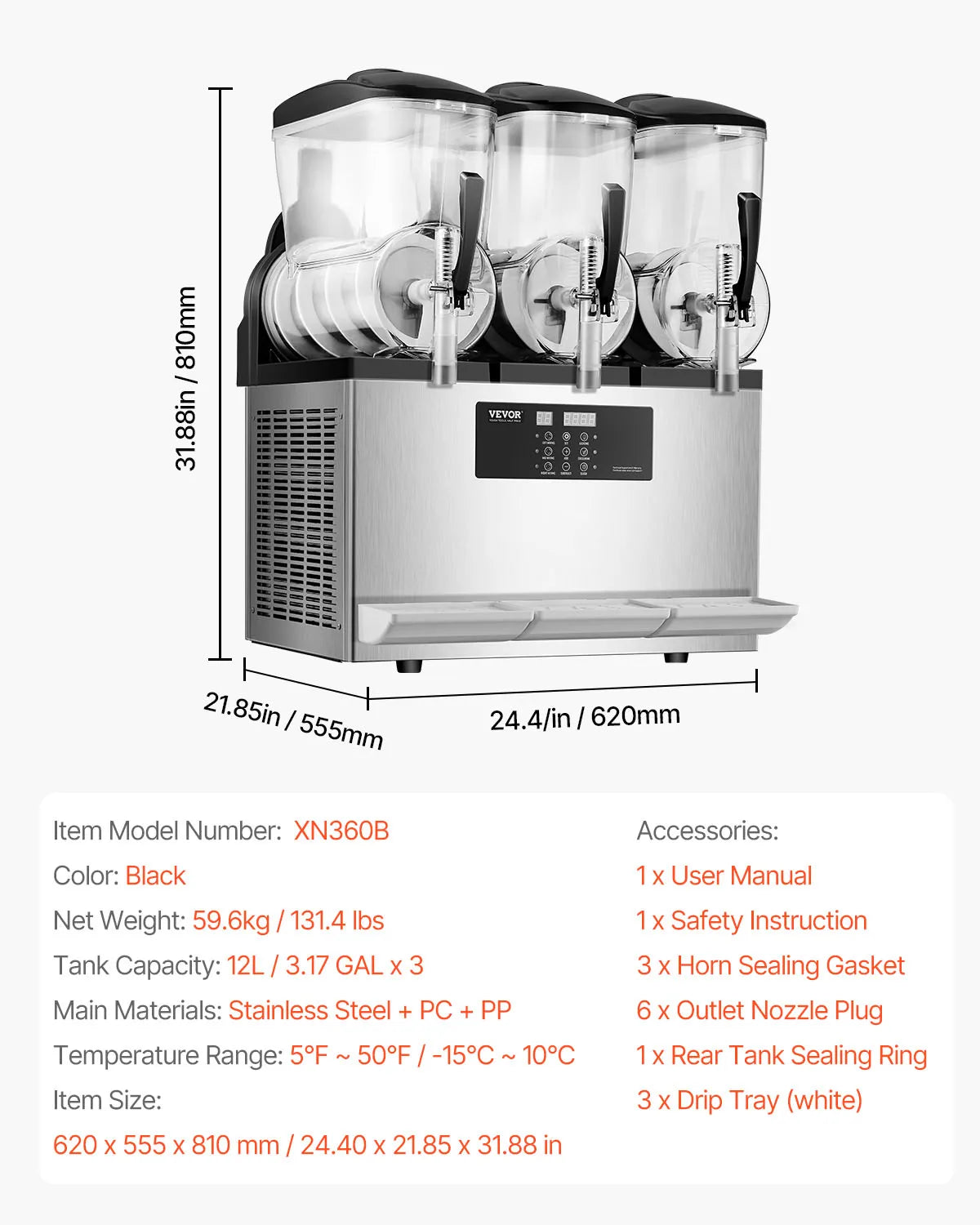 SucceBuy 3-36L Commercial Slushy Machine 1-3 Tanks Stainless Steel Margarita Smoothie Frozen Drink