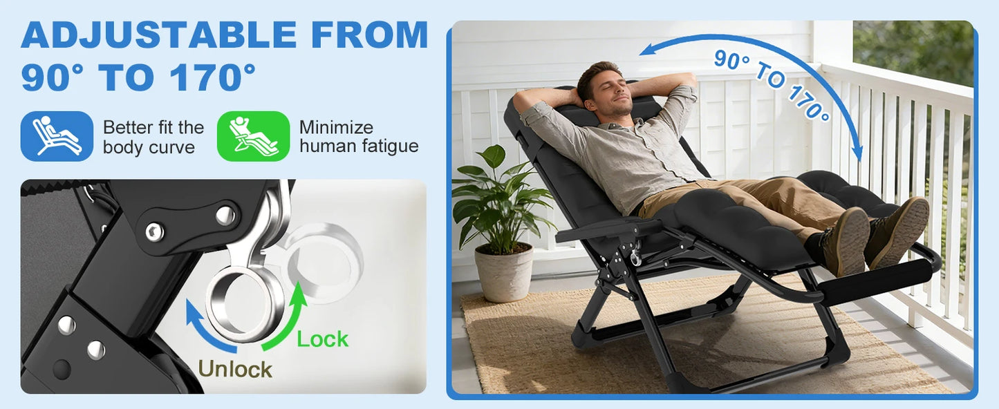 3-in-1 Zero Gravity Folding Lounge Chair, Heavy Duty Steel Frame 500LBS Weight Capacity