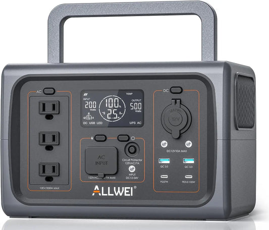 Power Station 500W(Surge 1000W), 512Wh LiFePO4, Solar Generator Fast Charge, UPS Mode, 3 110V AC