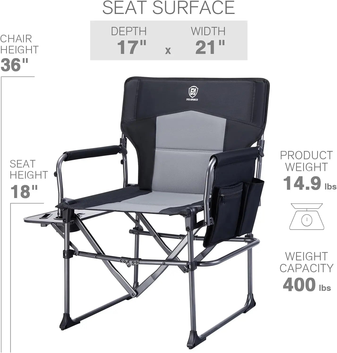 Camping Directors' Chair with Side Table, Portable Folding with Compact Size, Heavy Duty Lawn Chair