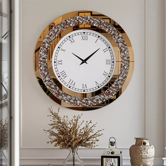 LUVODI 32inch Modern 3D Wall Clock Large Diamond Crystal Living Room Kitchen Bedroom Hall Clock with Roman Numerals