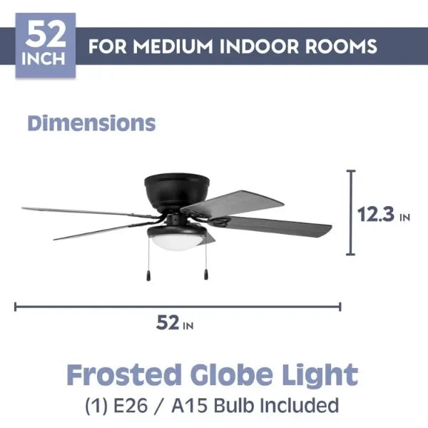 Prominence Home Benton, 52 Inch Traditional Flush Mount Indoor LED Ceiling Fan with Light