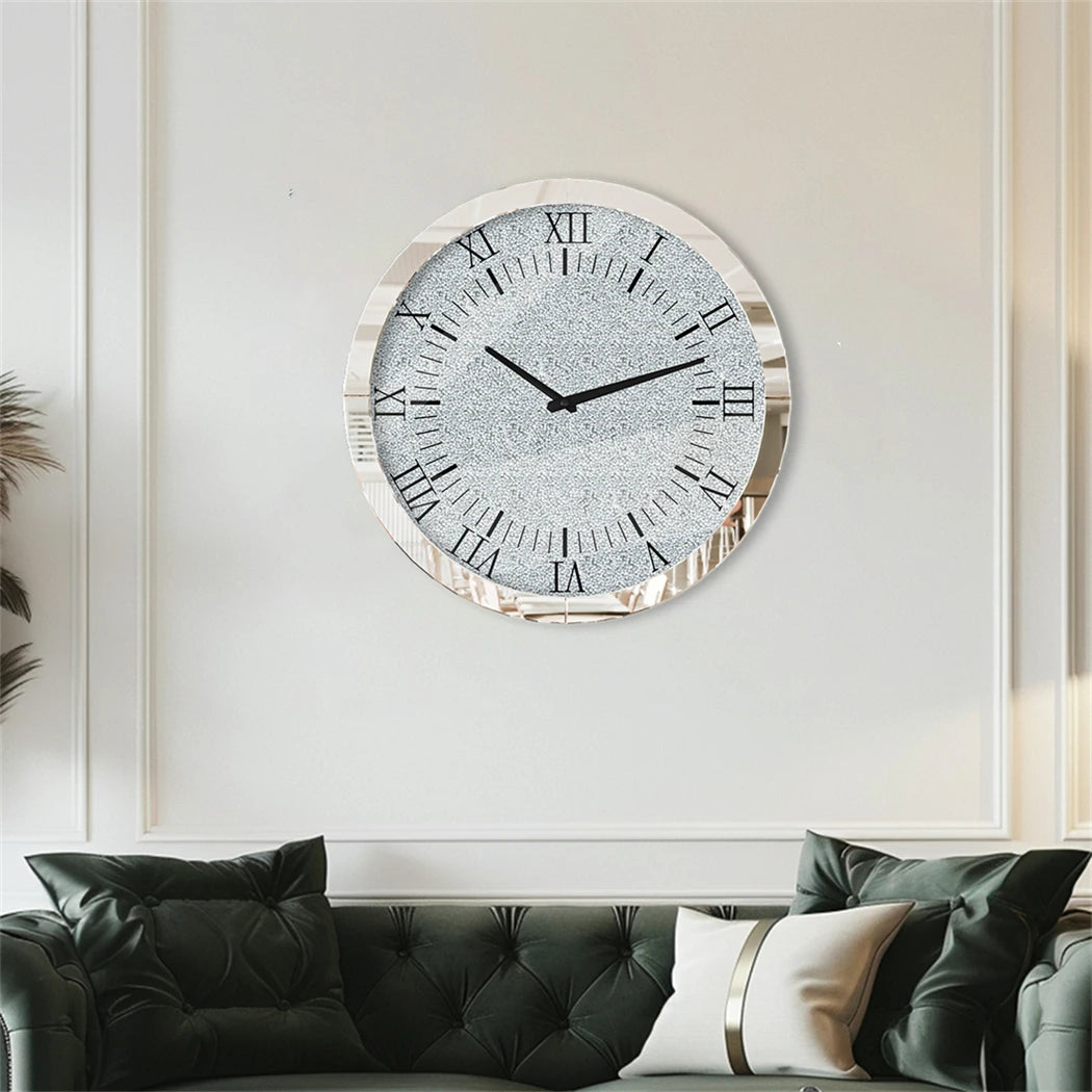 60 CM Crushed Diamond Wall Clock Roman Numerals Clock Quartz with Crystal Diamond Edge