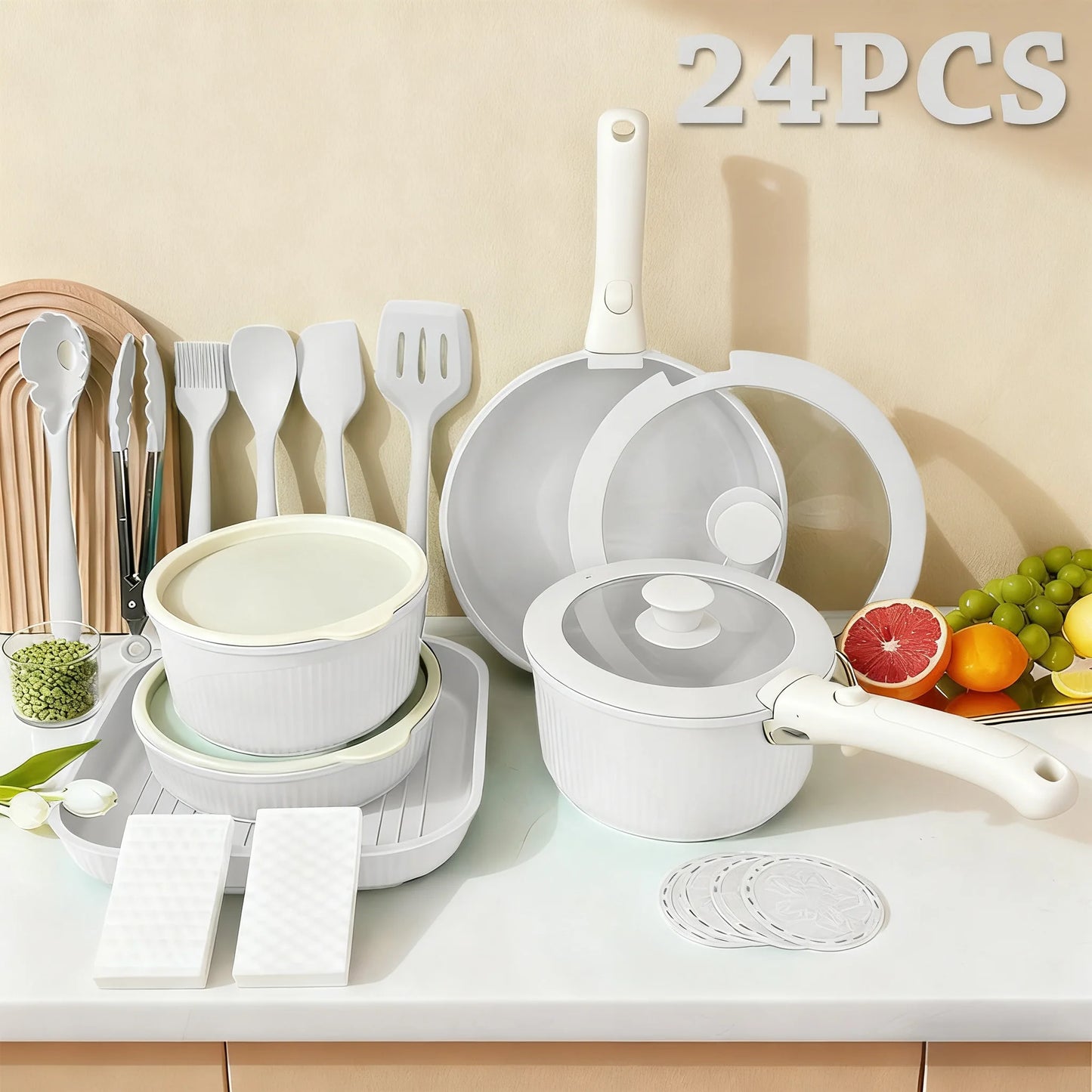 Pots and Pans Set, Nonstick Cookware Set Detachable Handle, Induction Kitchen Cookware Set