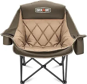 Oversized XL Camping Chair - 450lbs Support Heavy-Duty Padded Folding Chair w/Cup Holder Cooling Bag