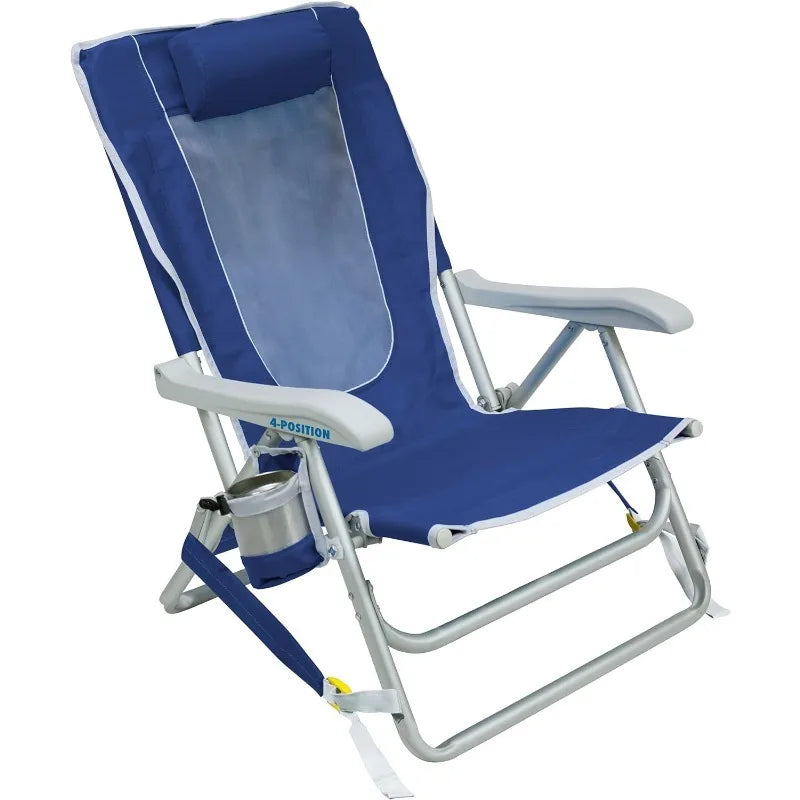 Backpack Beach Chair Reclining Folding Chairs with Durable Armrests, Drink Holder & Carry Straps